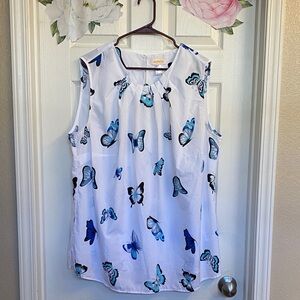 Elegant Butterfly Print Sleeveless Blouse